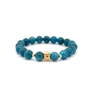 18K Gold Money Bag Lucky Charm Beads Bracelet Gemstones Apatite 8mm